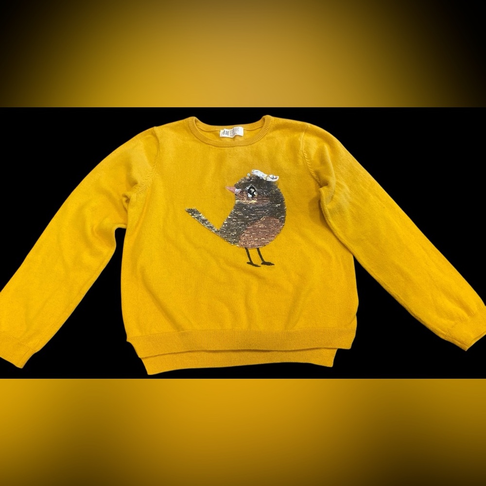 H&M Mustard Bird Print Pet Sweater